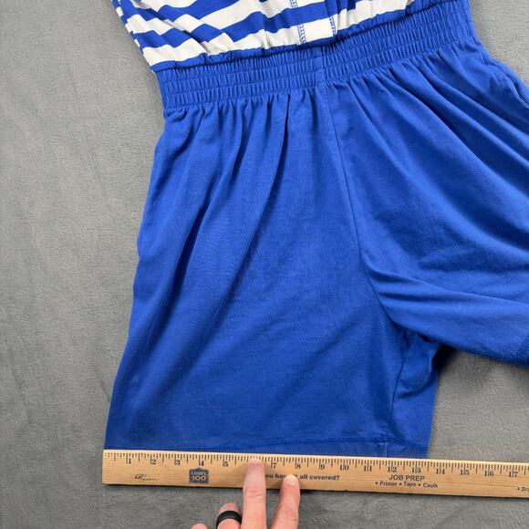 VTG CA Sports Romper Women's Medium Blue/White Striped Nautical Stranger Things - Picture 7 of 8